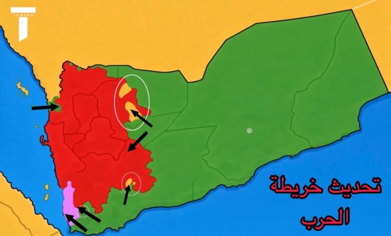 خريطة توضح تطورات العمليات العسكرية في اليمن
